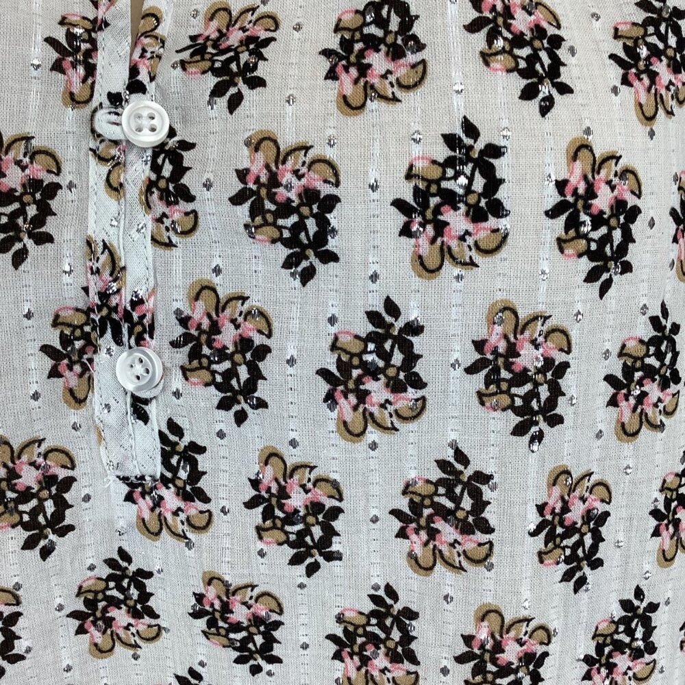 Talbots Top‎ Size Small Sleeveless Floral Metallic Ruffle Neck Button Down - Picture 7 of 8